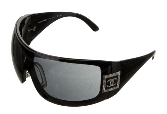 Chanel Oversized Shield Sunglasses in Black / Silver